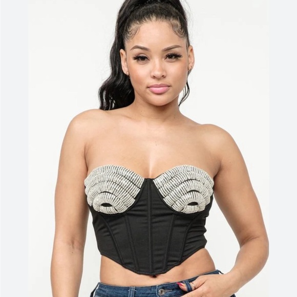 NWT Black Rhinestone Corset - Picture 4 of 7